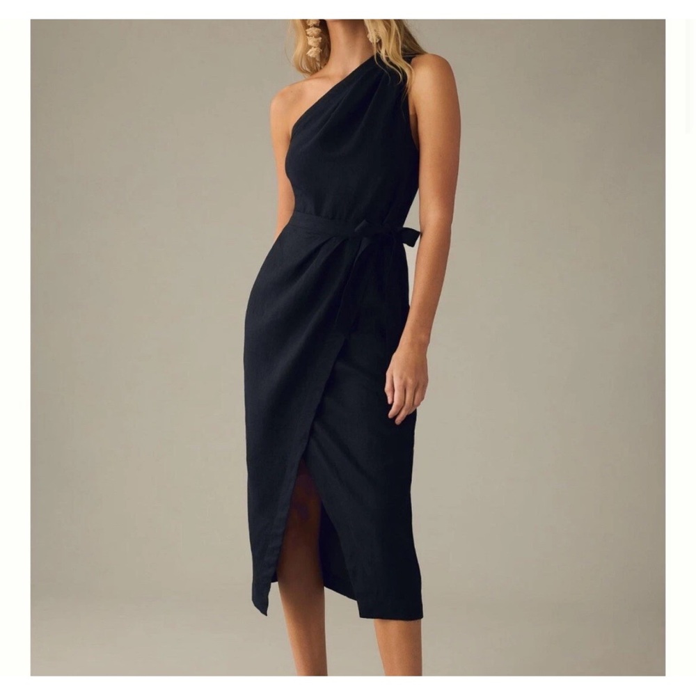 Anthropologie  Elegant Black One-Shoulder Dress 4P NWT